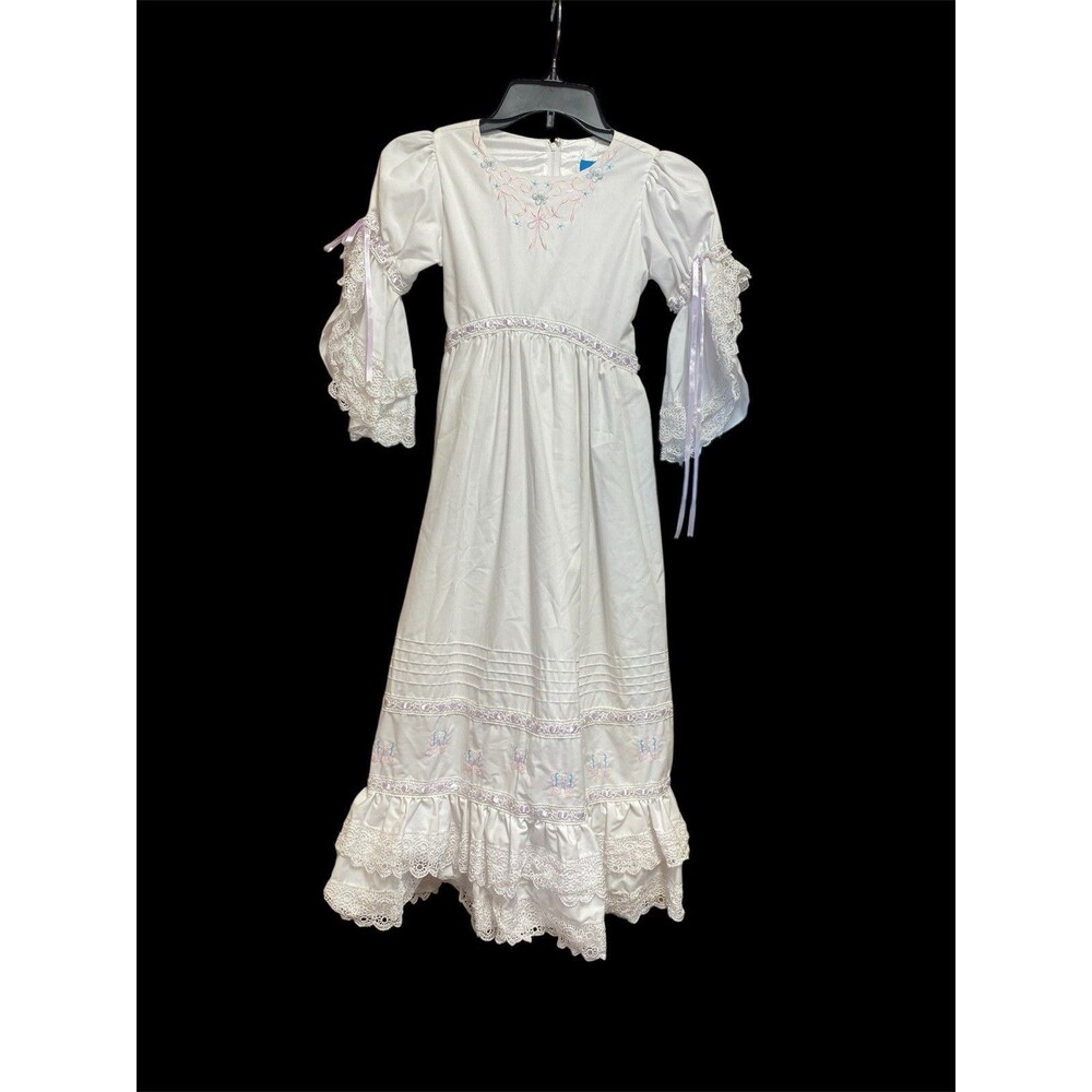 Little Belles And Beaus White Butterfly Embroidered Prairie Pageant Dress Sz 8